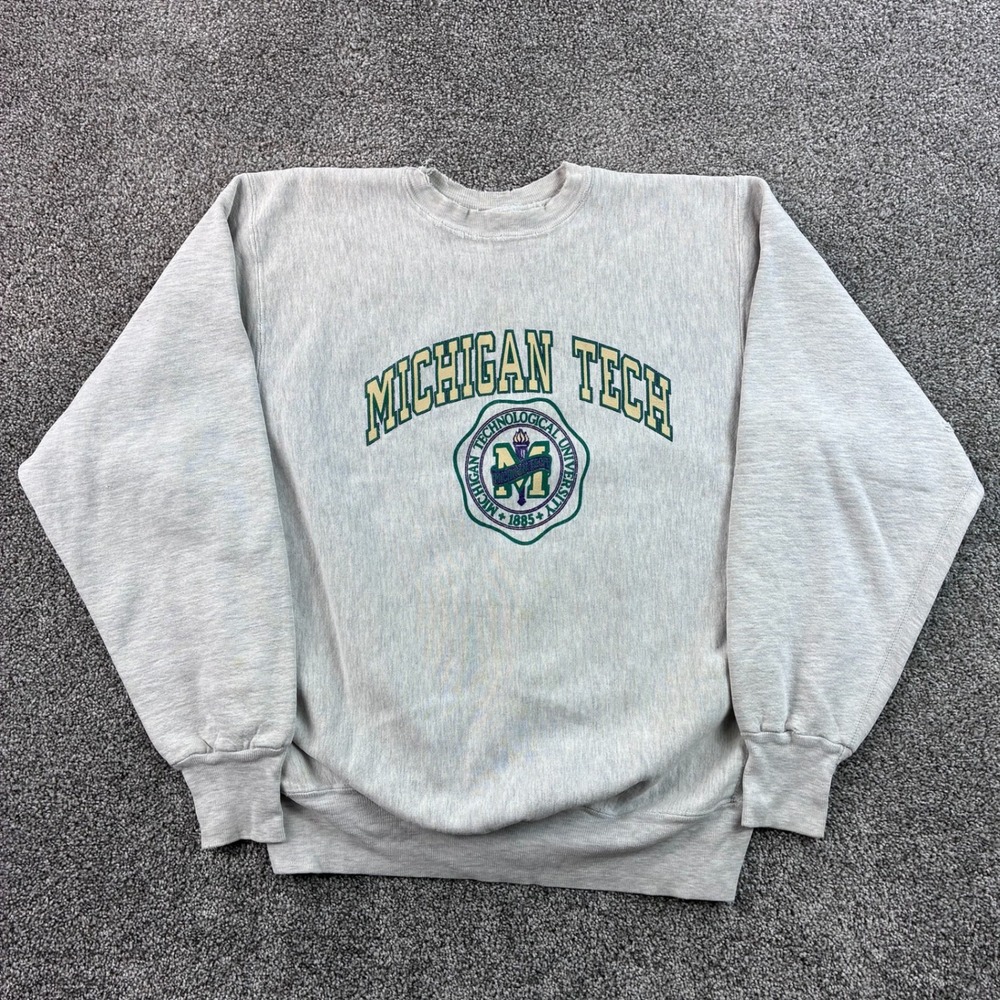 Vintage Michigan Tech Sweatshirt Mens XL Gray Crest Cotton Pro Weave USA Made
